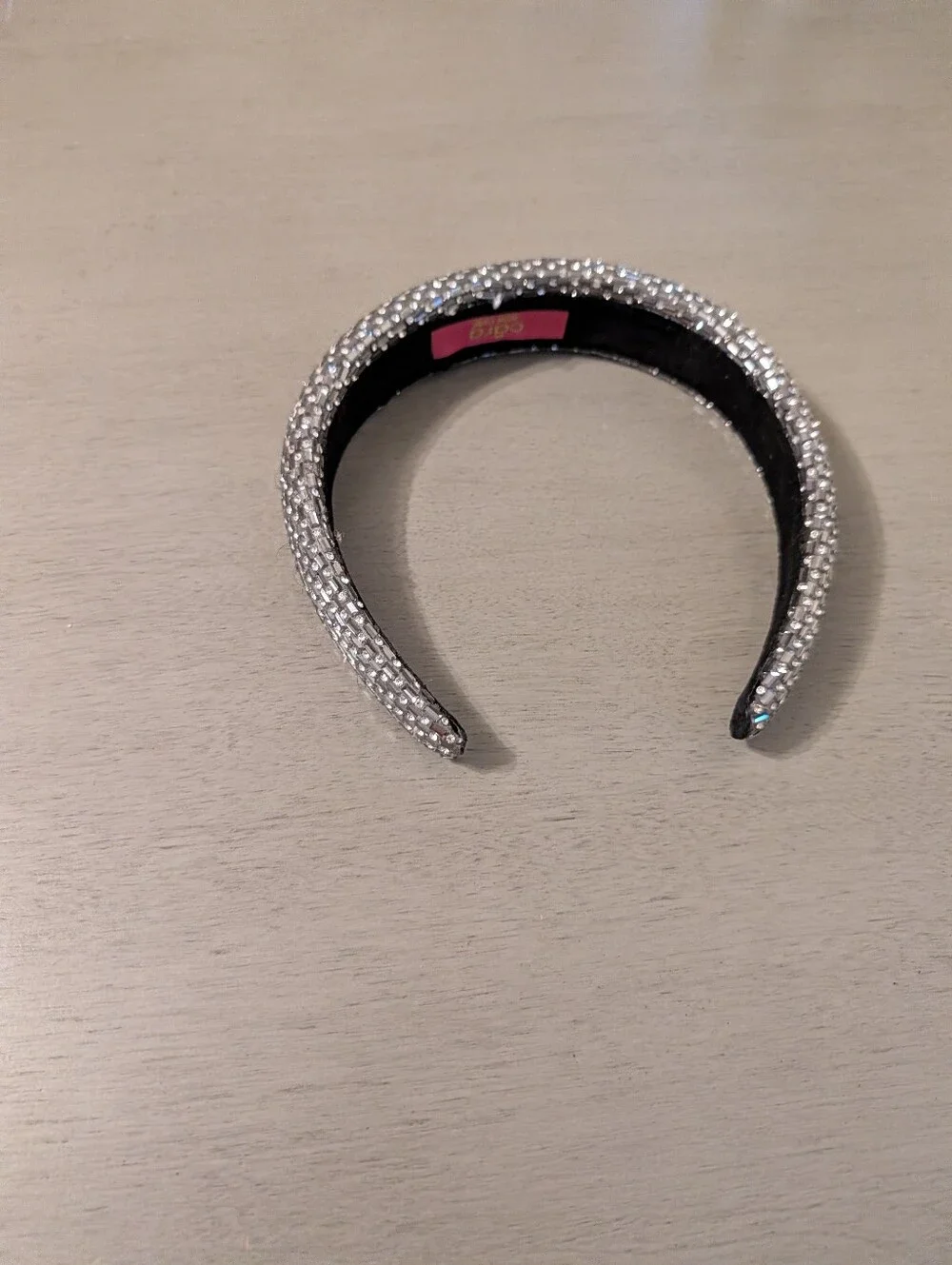 Crystal-Embellished Black Padded Headband & Pearl-Trim Silver Band